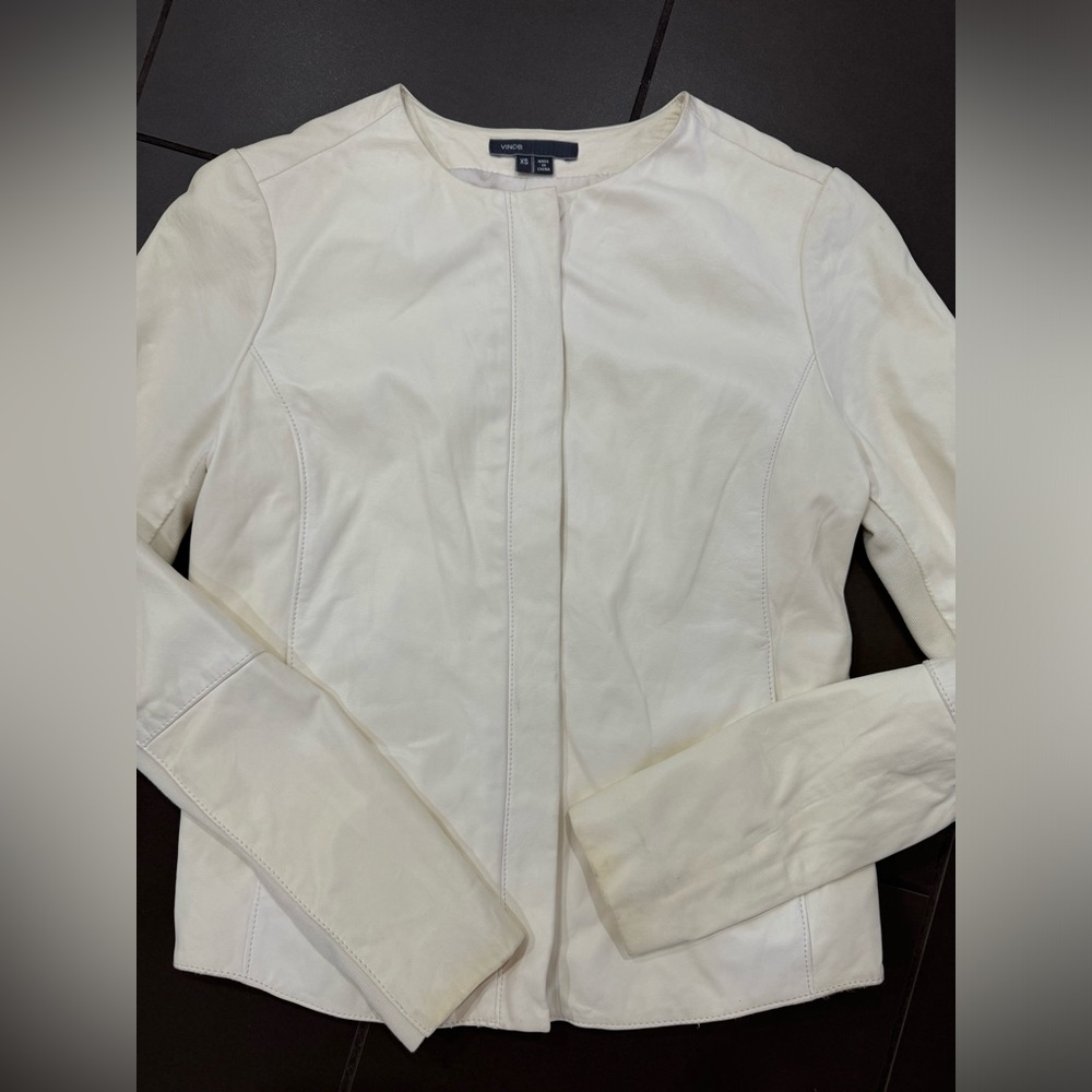 Vince zip- front lamb leather cream jacket size XS extra small